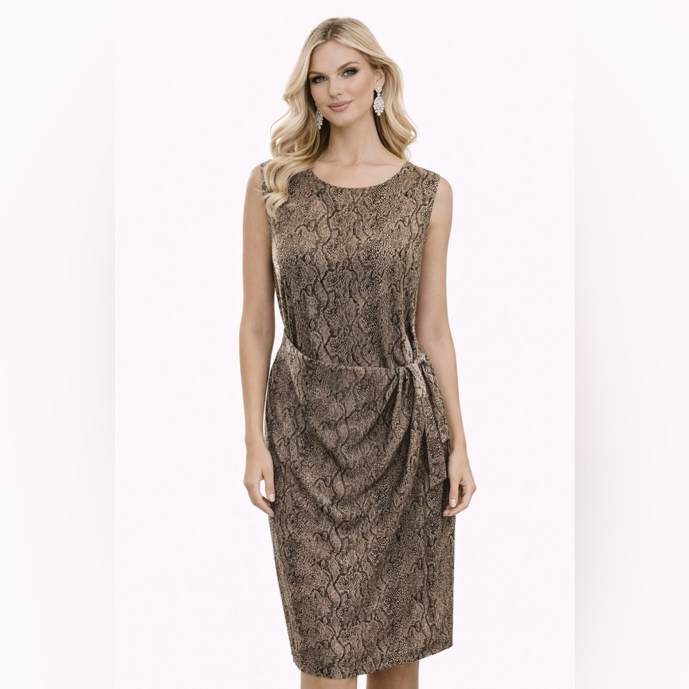 🔥🔥Sag Harbor Tan Print Dress Size 14 Zip Back And Slit.
